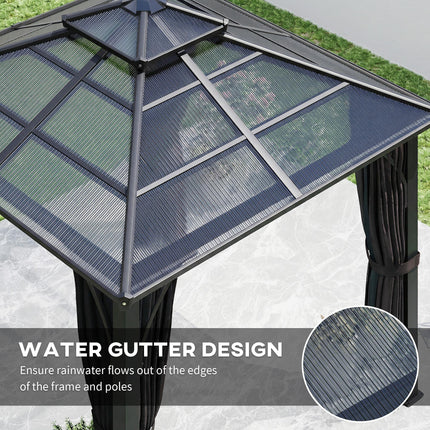 2.5 x 2.5 m Hardtop Gazebo Canopy with 7mm PC Roof, Garden Gazebo Permanent Pavi