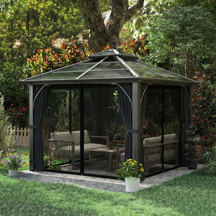 2.5 x 2.5 m Hardtop Gazebo Canopy with 7mm PC Roof, Garden Gazebo Permanent Pavi