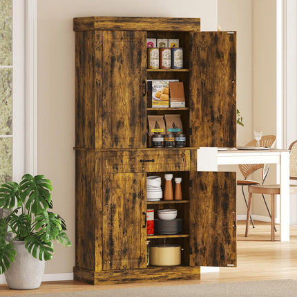 Tall Kitchen Cupboard, Kitchen Pantry Cabinet with Drawer, Shelves, Brown