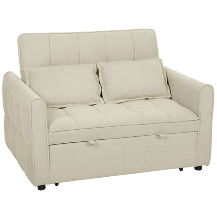 2 Seater Sofa Bed, 3-in-1 Convertible Sleeper Sofa with Click-clack Adjustable Backrest and 2 Pillows, Light Brown