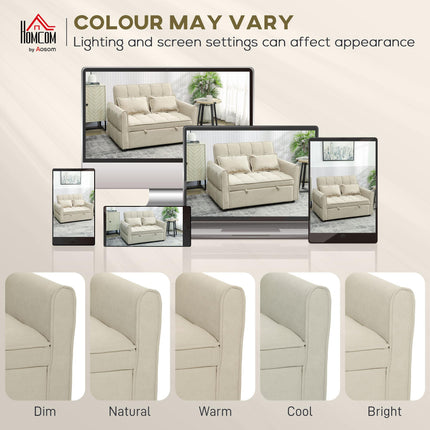 2 Seater Sofa Bed, 3-in-1 Convertible Sleeper Sofa with Click-clack Adjustable Backrest and 2 Pillows, Light Brown