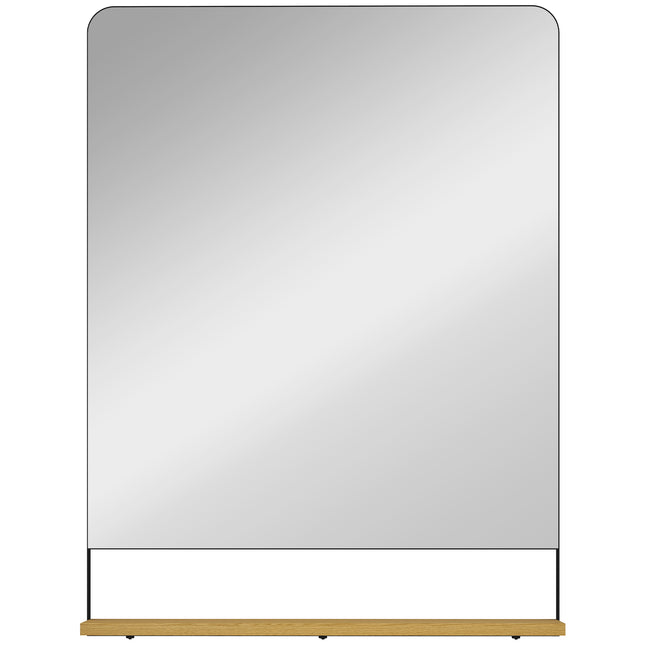 Wall Mirror with Wood Shelf - Black