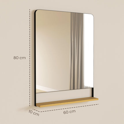 Wall Mirror with Wood Shelf - Black