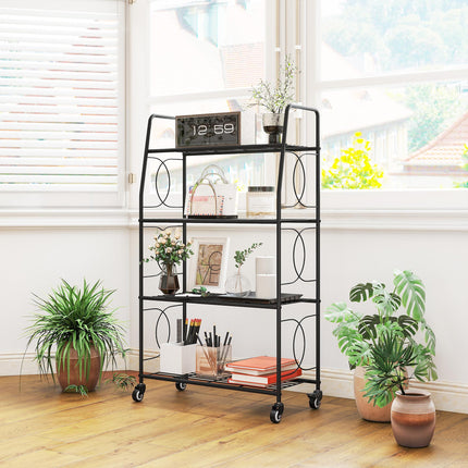 4-Tier Metal Plant Stand, Heavy Duty Ladder Shelf Potted Plants Display Rack with Lockable Wheels