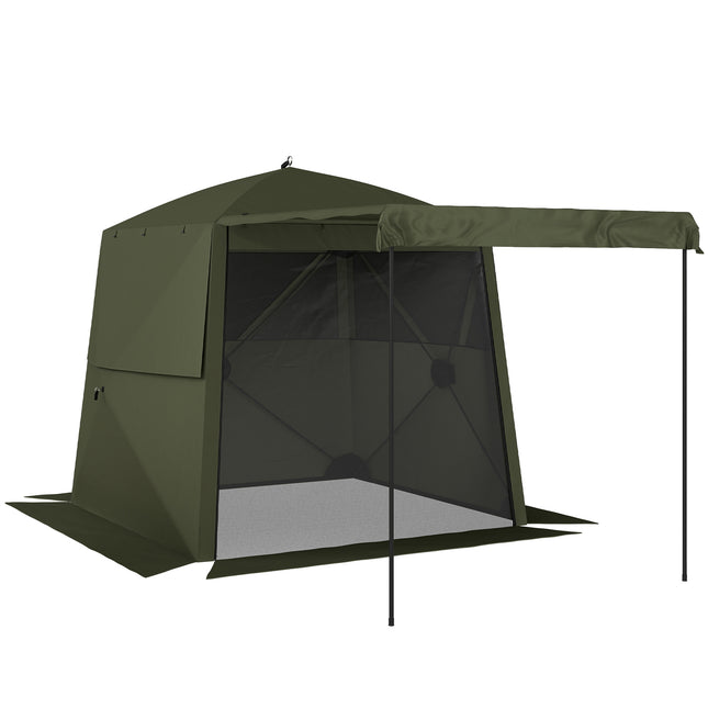 Pop Up Gazebo Waterproof Instant Shelter with Awning Mesh Windows for Camping Patio 2 x 2 m, Army Green
