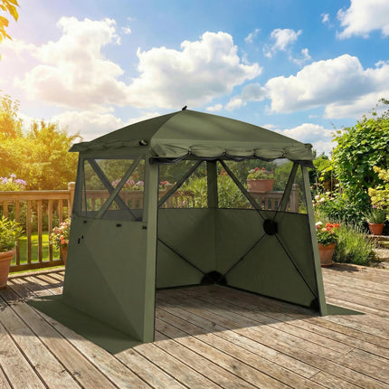 Pop Up Gazebo Waterproof Instant Shelter with Awning Mesh Windows for Camping Patio 2 x 2 m, Army Green