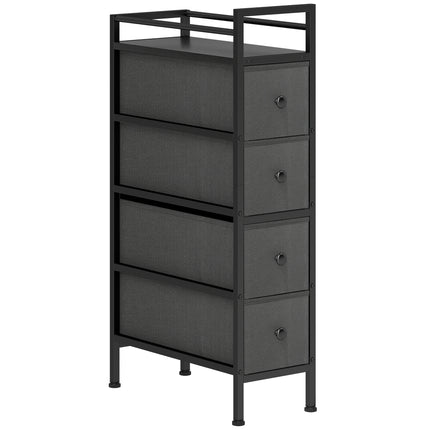 4 Drawer Fabric Dresser Chest of Drawers, Slim Storage Cabinet with Steel Frame for Small Spaces, Bedroom, Black