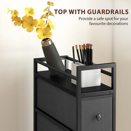 4 Drawer Fabric Dresser Chest of Drawers, Slim Storage Cabinet with Steel Frame for Small Spaces, Bedroom, Black
