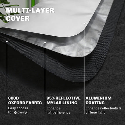 Grow Tent 120 x 120 x 200 cm, Reflective Mylar Hydroponic Growing Tent with 600D Oxford Fabric, Observation Window, Vent, Zipper Door for Indoor Plant Growing, Black