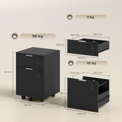 HOMCOM Two-Drawer Lockable Filing Cabinet - Black