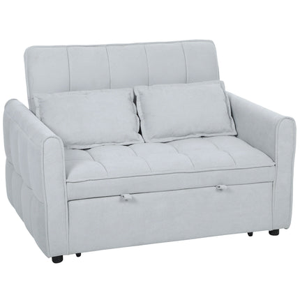 2 Seater Sofa Bed, 3-in-1 Convertible Sleeper Sofa with Click-clack Adjustable Backrest and 2 Pillows, Light Grey