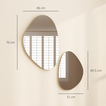 Set of 2 Pebble-Shaped Wall Mirror - Gold Tone