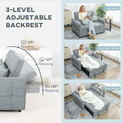 2 Seater Sofa Bed, 3-in-1 Convertible Sleeper Sofa with Click-clack Adjustable Backrest and 2 Pillows, Grey