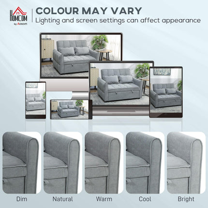 2 Seater Sofa Bed, 3-in-1 Convertible Sleeper Sofa with Click-clack Adjustable Backrest and 2 Pillows, Grey