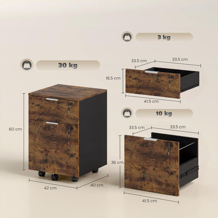 Two-Drawer Lockable Filing Cabinet - Black and Rustic Brown