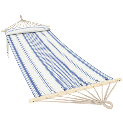 Cotton Hammock, Soft Portable Swing Sleeping w/ Headrest & Side Pocket, Blue and White