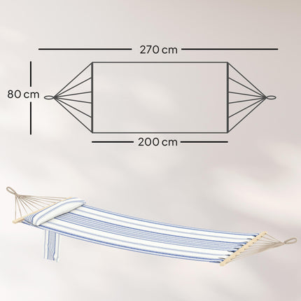 Cotton Hammock, Soft Portable Swing Sleeping w/ Headrest & Side Pocket, Blue and White