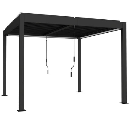 3 x 3 m Louvered Pergola with LED Lights, Metal Louvres, Aluminium Patio Gazebo