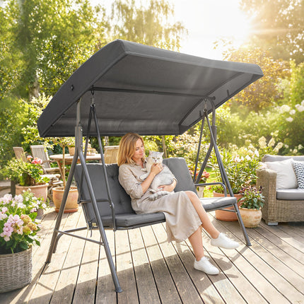 3 Seater Garden Swing Chair, Patio Rocking Bench with Tilting Canopy, Removable