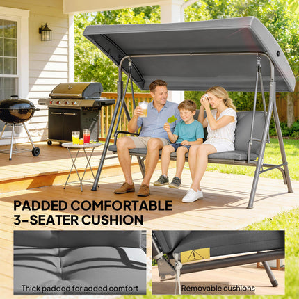 3 Seater Garden Swing Chair, Patio Rocking Bench with Tilting Canopy, Removable