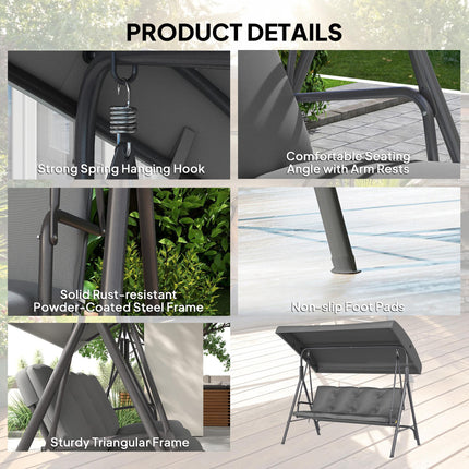 3 Seater Garden Swing Chair, Patio Rocking Bench with Tilting Canopy, Removable
