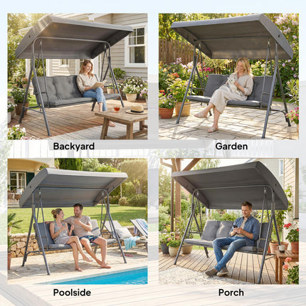3 Seater Garden Swing Chair, Patio Rocking Bench with Tilting Canopy, Removable
