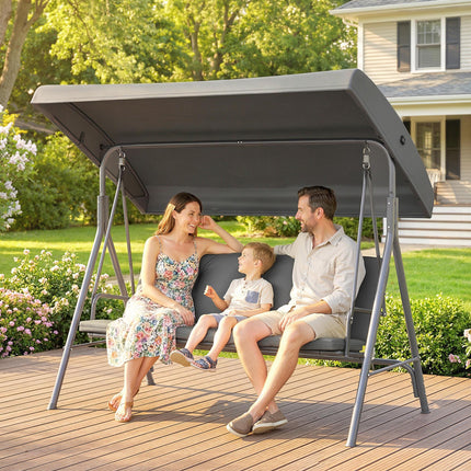 3 Seater Garden Swing Chair, Patio Rocking Bench with Tilting Canopy, Removable