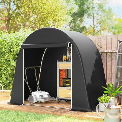 8 x 4 ft Garden Storage Tent, Waterproof Bike Tent with Roll-up Zipper Door and Galvanised Metal Frame, Dark Grey