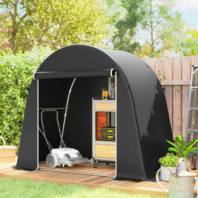 8 x 4 ft Garden Storage Tent, Waterproof Bike Tent with Roll-up Zipper Door and Galvanised Metal Frame, Dark Grey