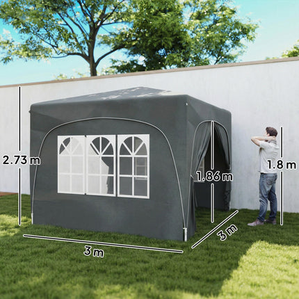 3 x 3m Pop-Up Gazebo Shelter, with Accessories - Dark Grey