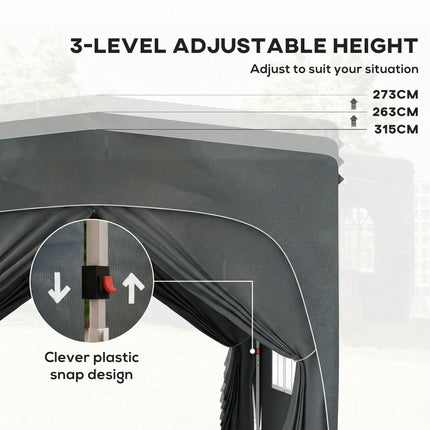 3 x 3m Pop-Up Gazebo Shelter, with Accessories - Dark Grey