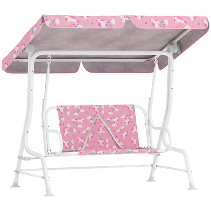 Kids Porch Swing, 2-Seater Patio Swing Bench Hammock with Seat Belts, Adjustable Canopy for Garden, Pink