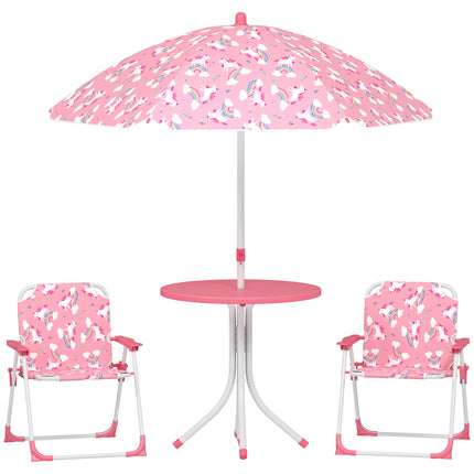 Kids Patio Table and Chair Set, Kids Garden Furniture with Umbrella, 4-Piece Bistro Set for Garden, Pink