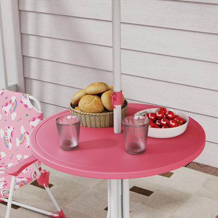 Kids Patio Table and Chair Set, Kids Garden Furniture with Umbrella, 4-Piece Bistro Set for Garden, Pink