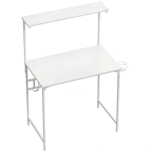 Computer Desk, 80cm Home Office Study Table with Hutch Shelf, Cup Holder, Headphone Hook, White