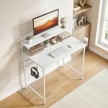 Computer Desk, 80cm Home Office Study Table with Hutch Shelf, Cup Holder, Headphone Hook, White