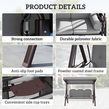 3 Seater Canopy Swing Chair, Outdoor Garden Swing Seat with Adjustable Canopy, Swing Chair Outdoor Garden Swing Seat With Adjustable Canopy C