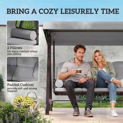 3 Seater Canopy Swing Chair, Outdoor Garden Swing Seat with Adjustable Canopy, Swing Chair Outdoor Garden Swing Seat With Adjustable Canopy C
