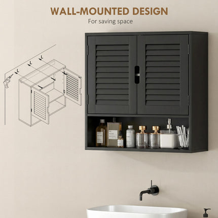 Bathroom Cabinet, Wall Mounted Storage Cabinet with Adjustable Shelves, 60 x 20 x 60 cm, Black