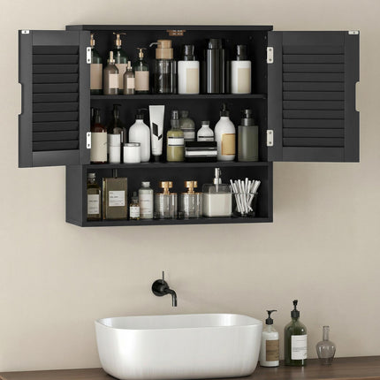 Bathroom Cabinet, Wall Mounted Storage Cabinet with Adjustable Shelves, 60 x 20 x 60 cm, Black