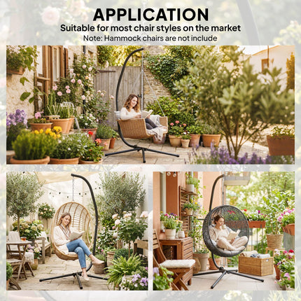 Hanging Egg Chair Stand Only, Hammock Chair C-Stand with Hanging Chain, Black