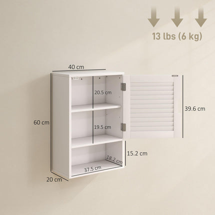 Bathroom Cabinet, Wall Mounted Storage Cabinet with Adjustable Shelves, 40 x 20 x 60 cm, White