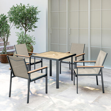 Five-Piece Metal Dining Set, with Glass-Top Table - Khaki
