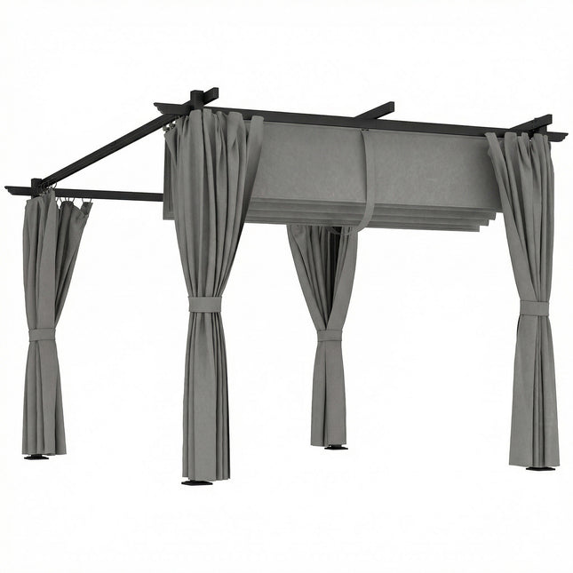3 x 3 m Retractable Roof Pergola, with Curtains - Light Grey