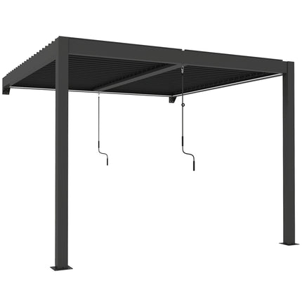 3 x 3 m Louvered Pergola with LED Lights, Metal Louvres, Wall Mounted Aluminium