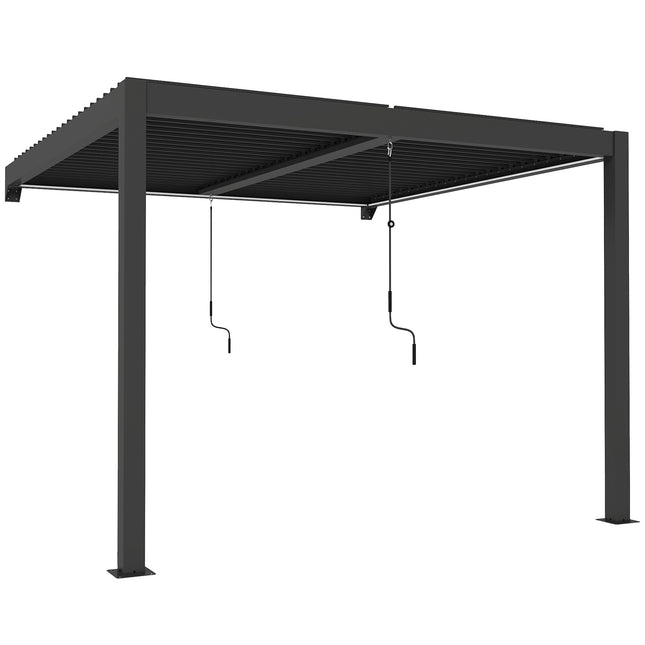 3 x 3 m Louvered Pergola with LED Lights, Metal Louvres, Wall Mounted Aluminium
