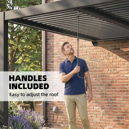 3 x 3 m Louvered Pergola with LED Lights, Metal Louvres, Wall Mounted Aluminium