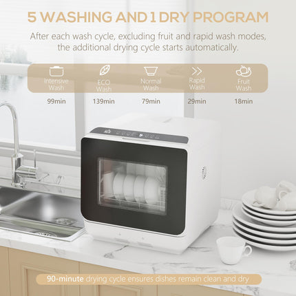 6L Five-Mode Tabletop Dishwasher - White