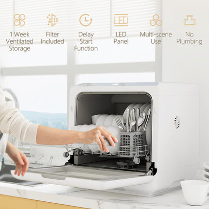 6L Five-Mode Tabletop Dishwasher - White