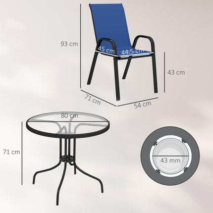Five-Piece Steel Patio Set, with Glass-Top Table - Dark Blue